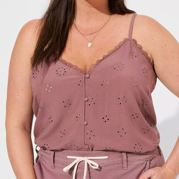 TORRID 1 Plus Size Sophie Eyelet Swing Cami Mauve Pink Lace Trim Summer Tank Top - Picture 1 of 16
